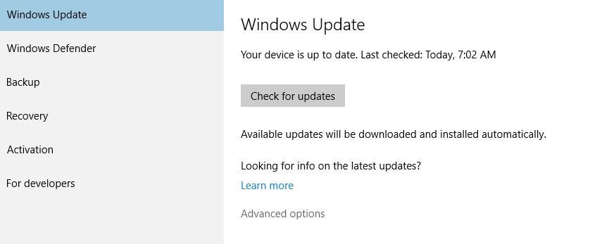 Advanced Options Windows Update1 PC Erreur Fix