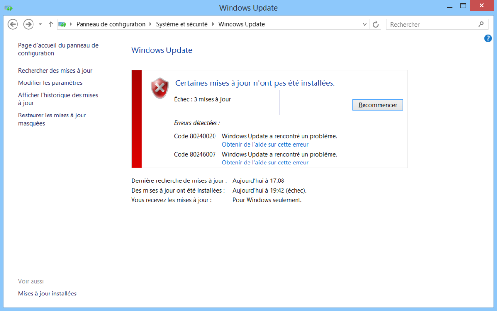 corriger l'erreur 80240020 lors de l'installation de Windows 10 mise à jour gratuite