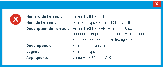 Microsoft Update Erreur 0x80072EFF