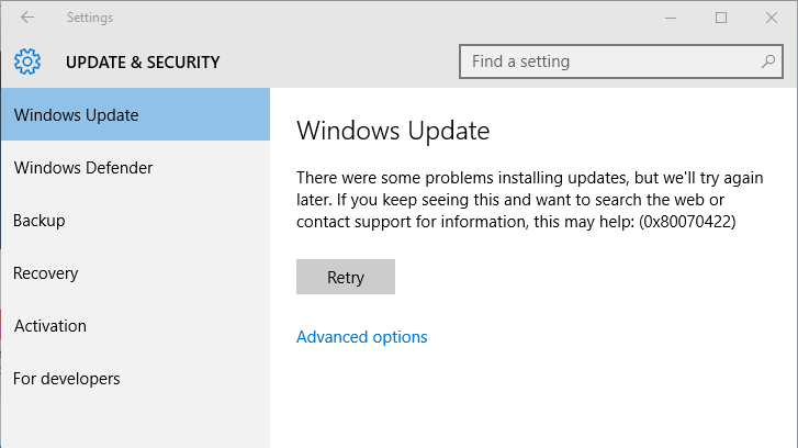 réparer Windows 10 code d'erreur 0x80070422