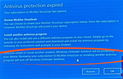 la protection antivirus a expiré Windows 10