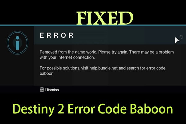 Code d'erreur Destiny 2 Baboon