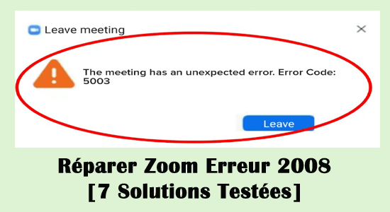 La réunion a une erreur inattendue: code d'erreur: 2008