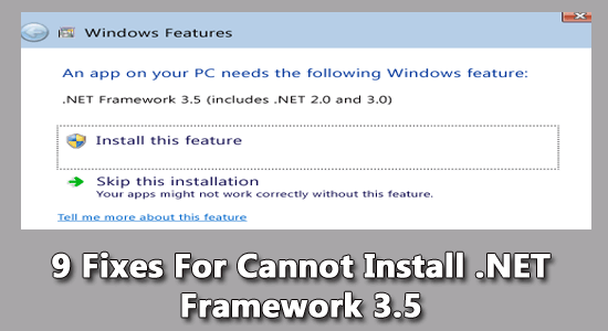 Erreur d'installation de .NET Framework 3.5