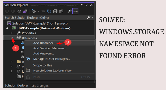 Espace de noms Windows.Storage introuvable